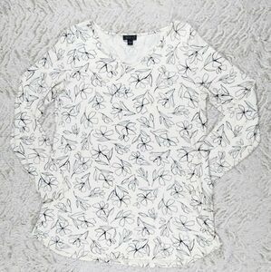 J. JILL Off White/Black Floral Stretch Top